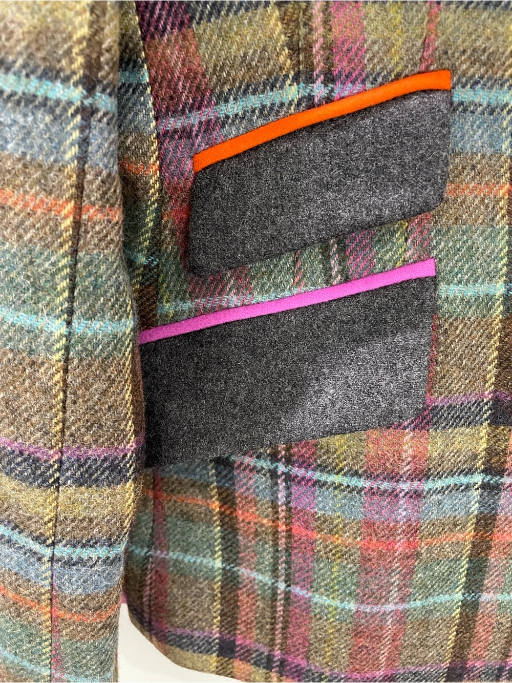 Vintage Multicolor Plaid Wool Blend Blazer - Pink/Green - Picture 2 of 5